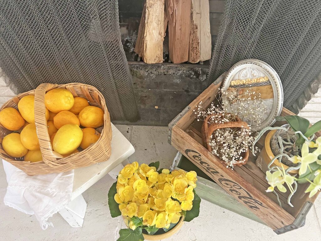 mantel styling with yellow vintage decor