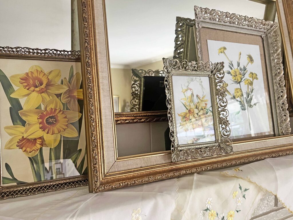 mantel styling with yellow vintage decor