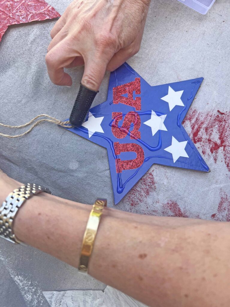 Patriotic DIY Faux Tin Tile Star Charms Hanger