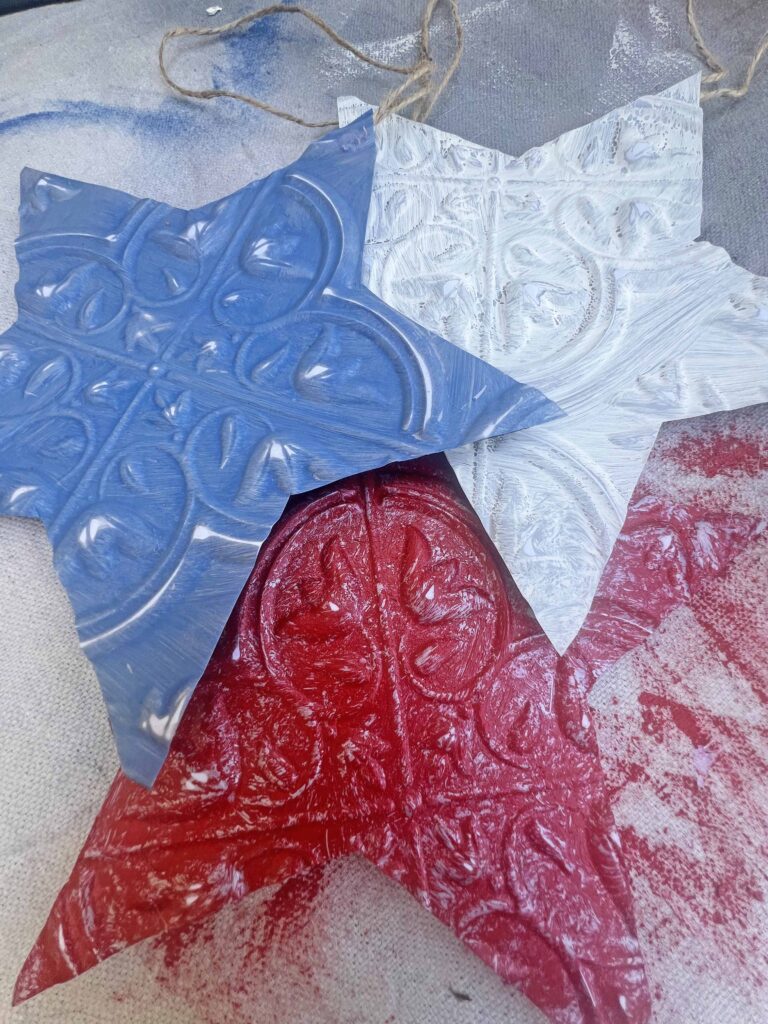 Patriotic DIY Faux Tin Tile Star Charms Hanger
