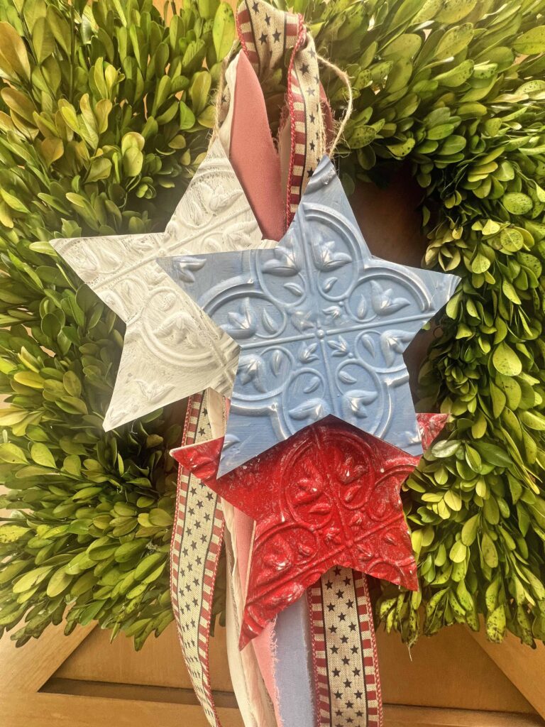Patriotic DIY Faux Tin Tile Star Charms Hanger