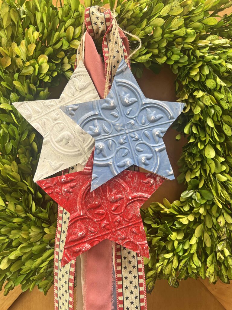 Patriotic DIY Faux Tin Tile Star Charms Hanger