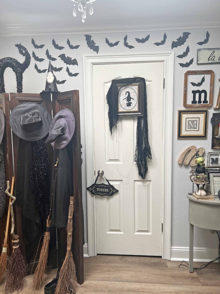 the Witch Is In Halloween entry way decor