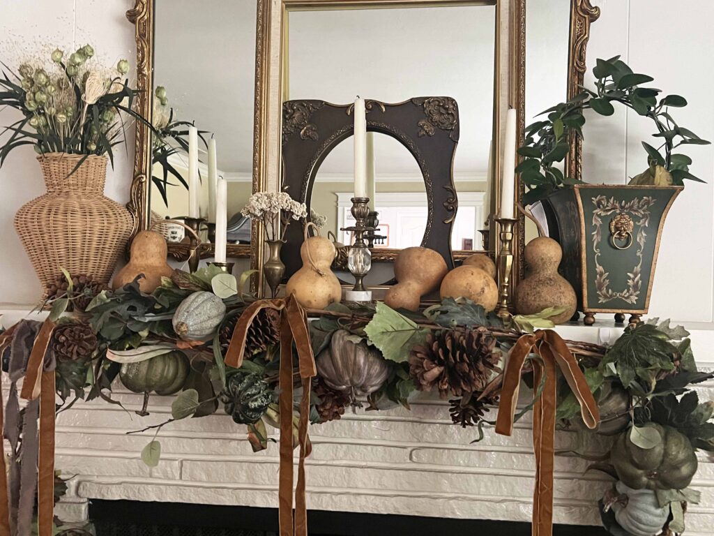 lush fall mantel decor styling
