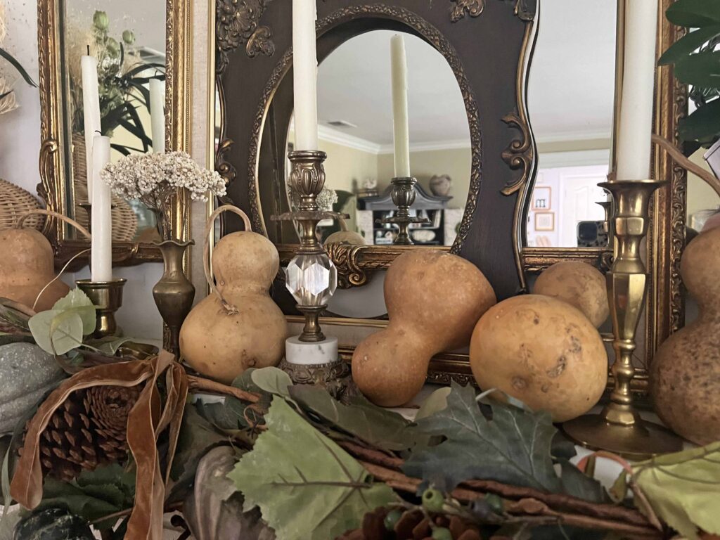 lush fall mantel decor styling