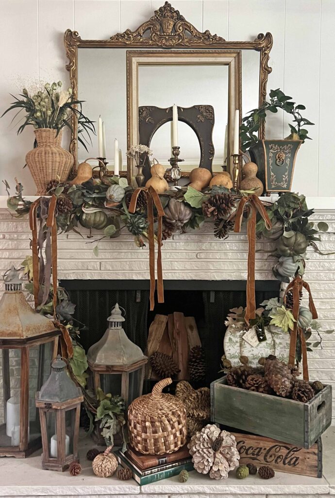lush fall mantel decor styling