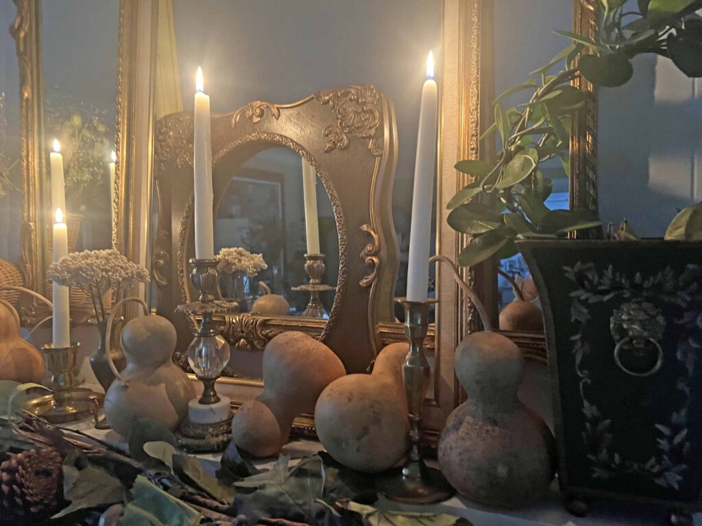 lush fall mantel decor styling