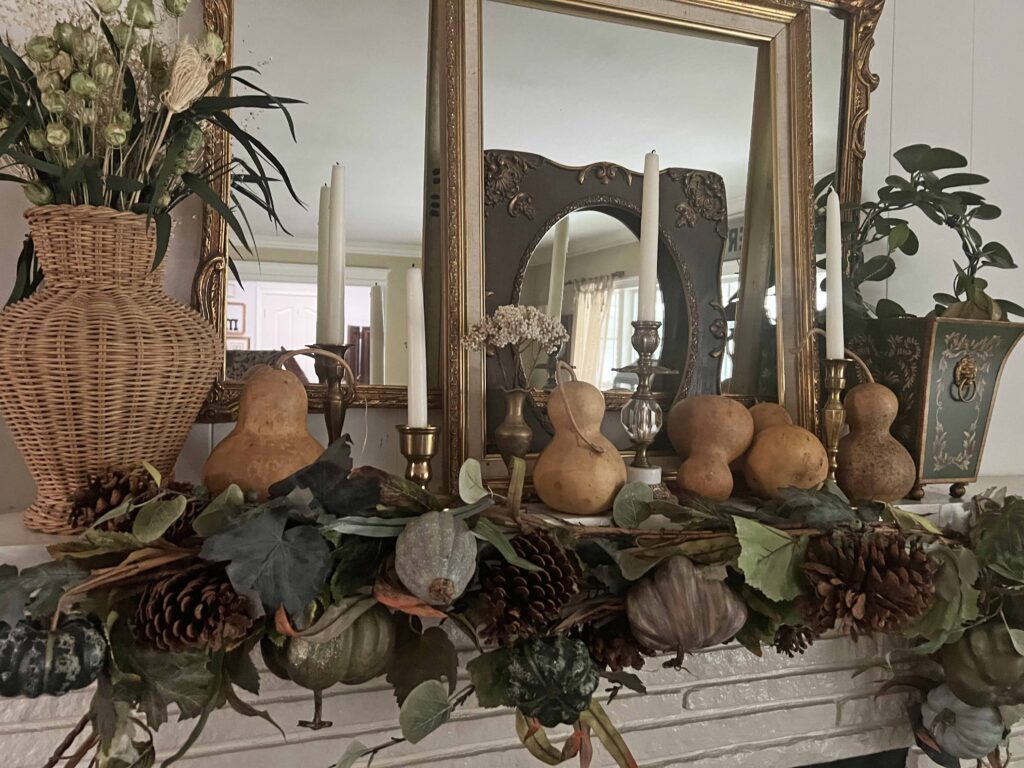 lush fall mantel decor styling