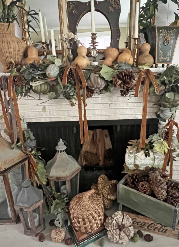 lush fall mantel decor styling