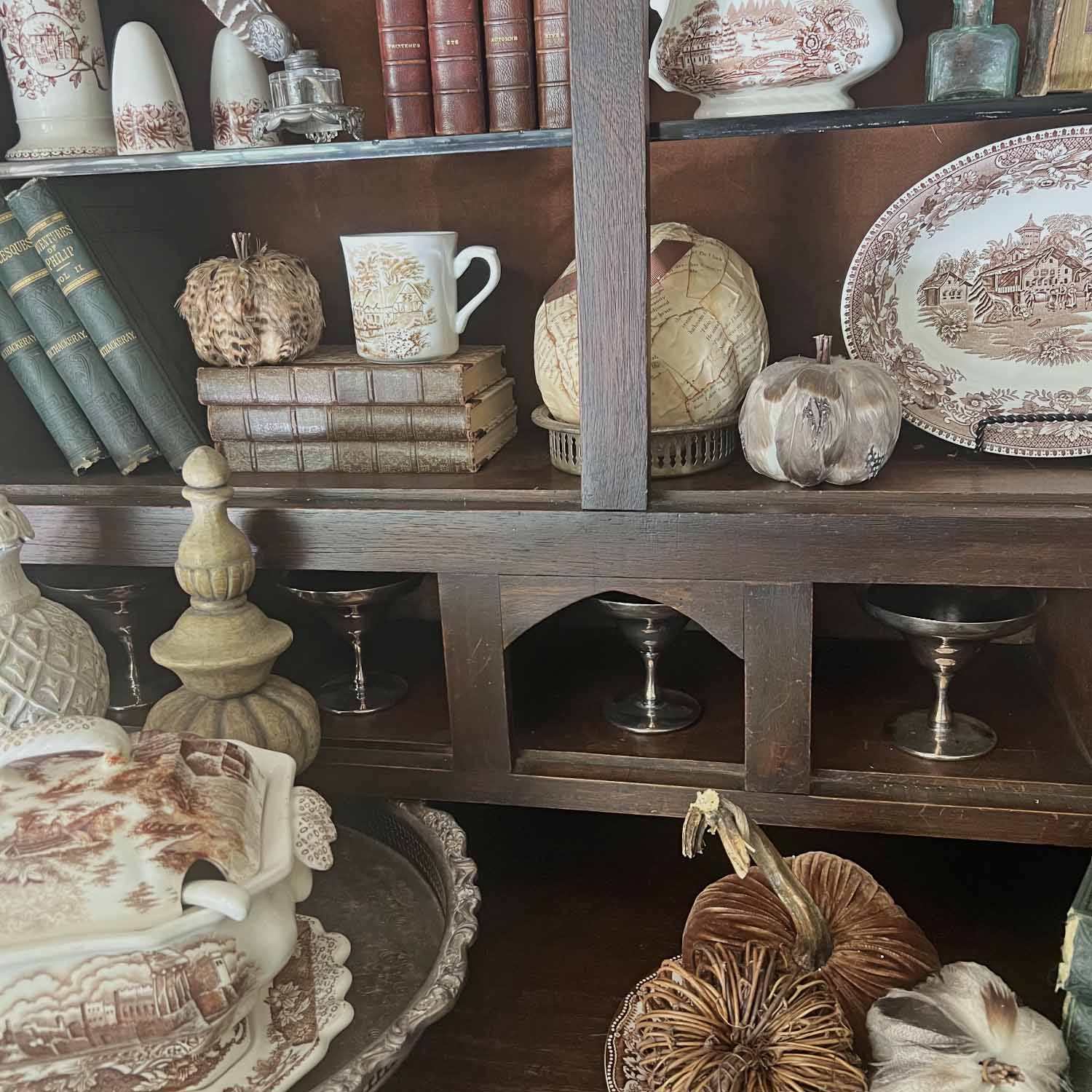 brown transferware decor styling perfect for Fall