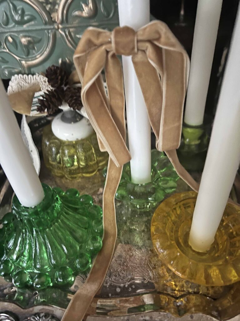 festive holiday stained thrifted glass candle holders DIY