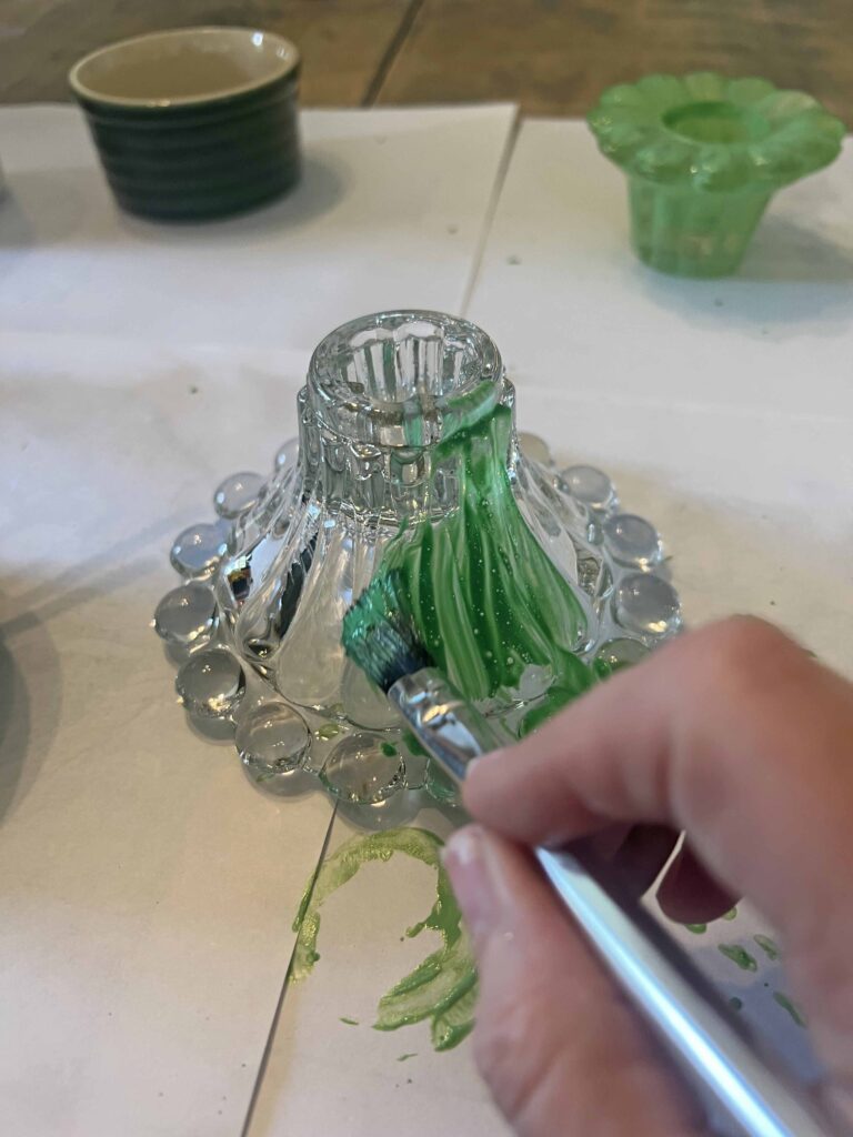 festive holiday stained thrifted glass candle holders DIY