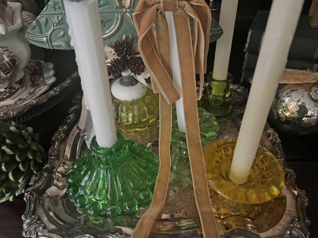 festive holiday stained thrifted glass candle holders DIY