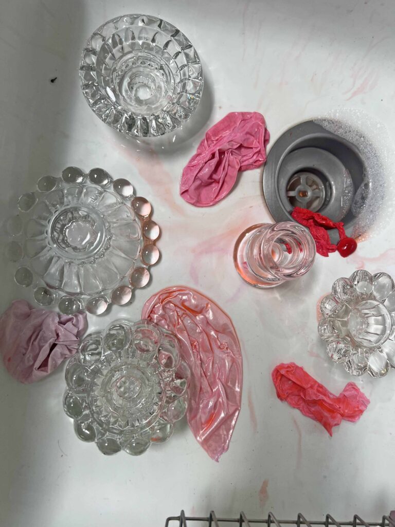 festive holiday stained thrifted glass candle holders DIY