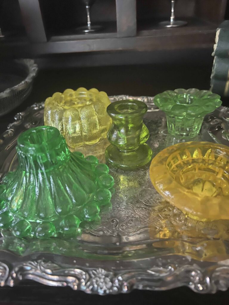 festive holiday stained thrifted glass candle holders DIY