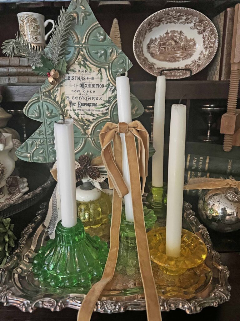 festive holiday stained thrifted glass candle holders DIY