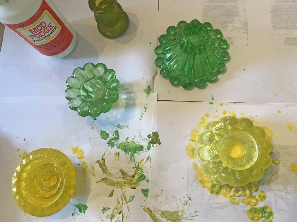 festive holiday stained thrifted glass candle holders DIY