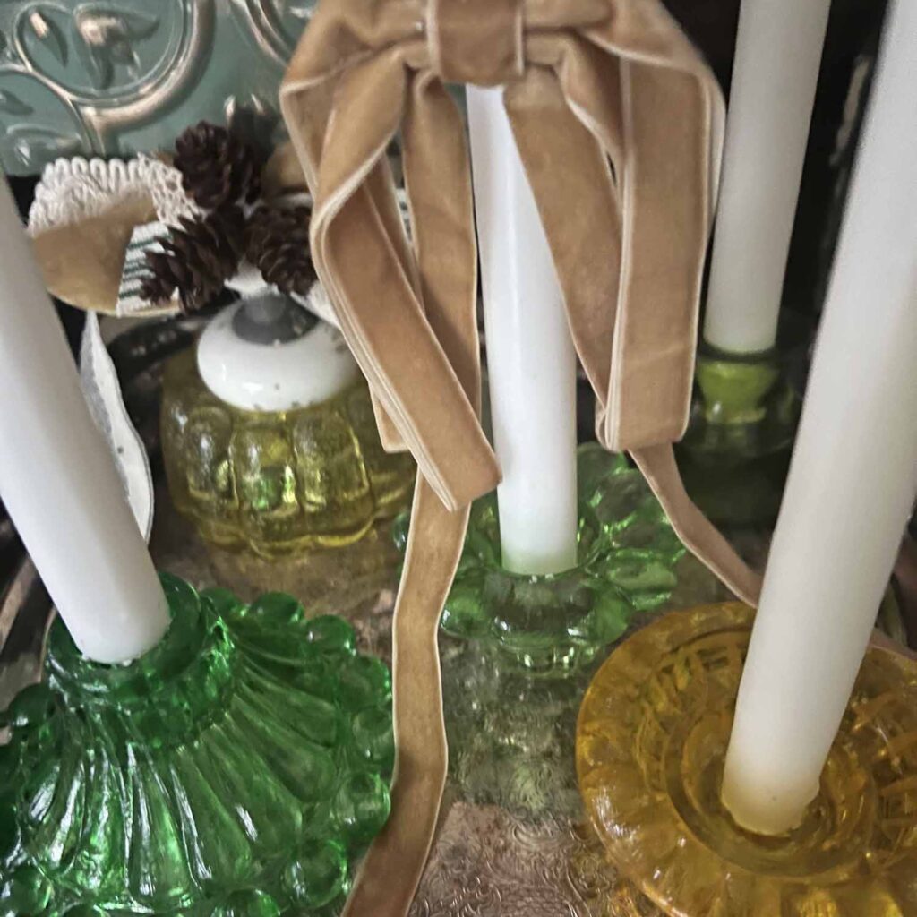 festive holiday stained thrifted glass candle holders DIY