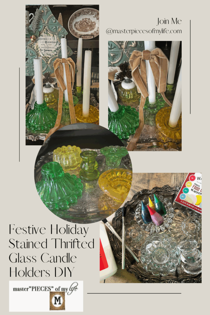 festive holiday stained thrifted glass candle holders DIY Pinterest