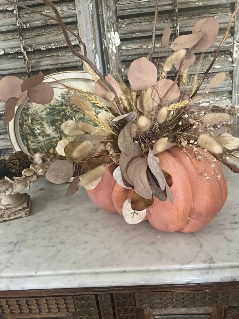 faux pumpkin floral arrangement DIY
