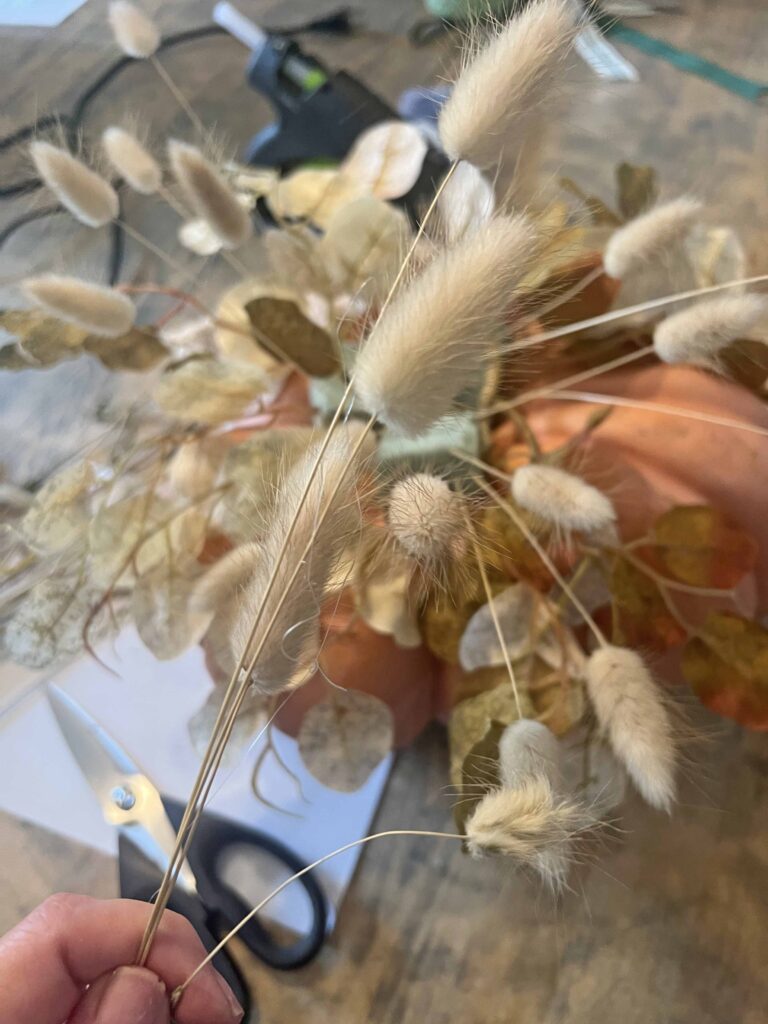 faux pumpkin floral arrangement DIY