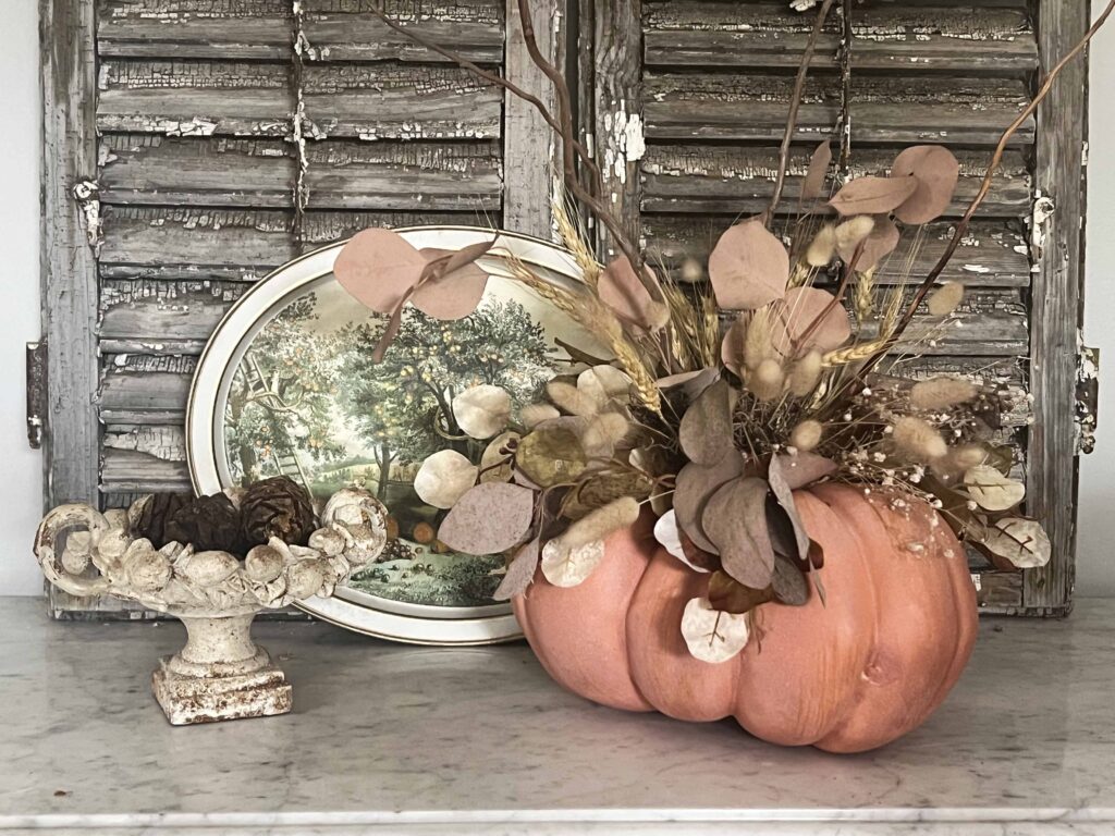 faux pumpkin floral arrangement DIY