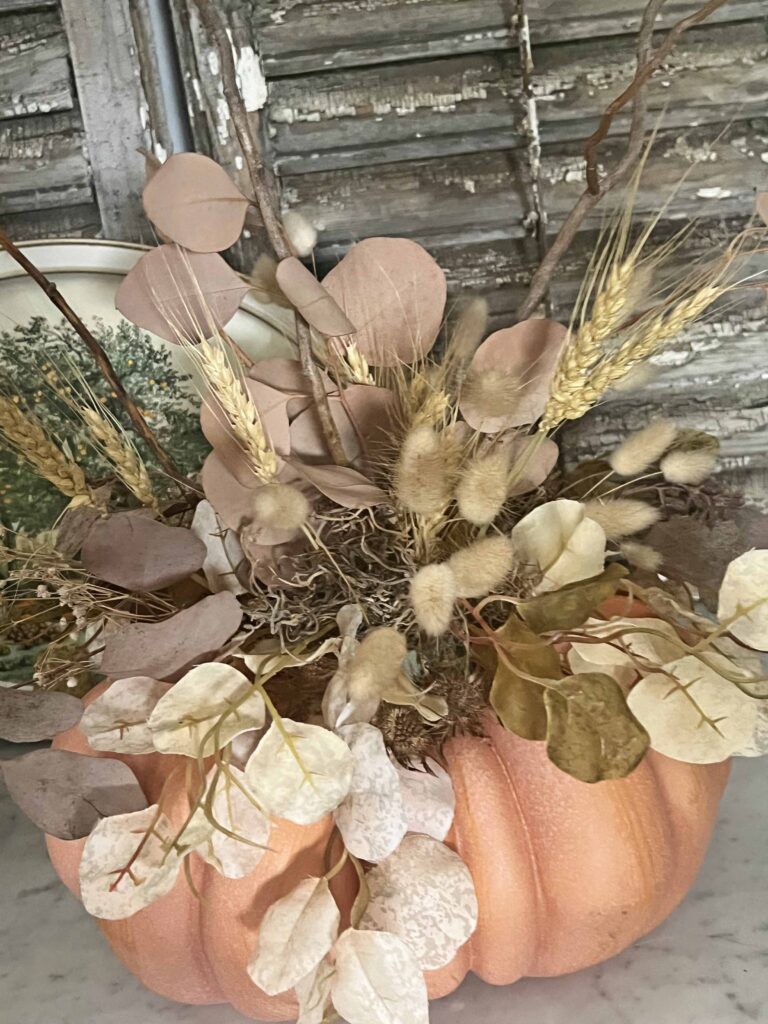 faux pumpkin floral arrangement DIY
