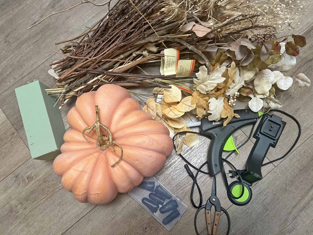 faux pumpkin floral arrangement DIY