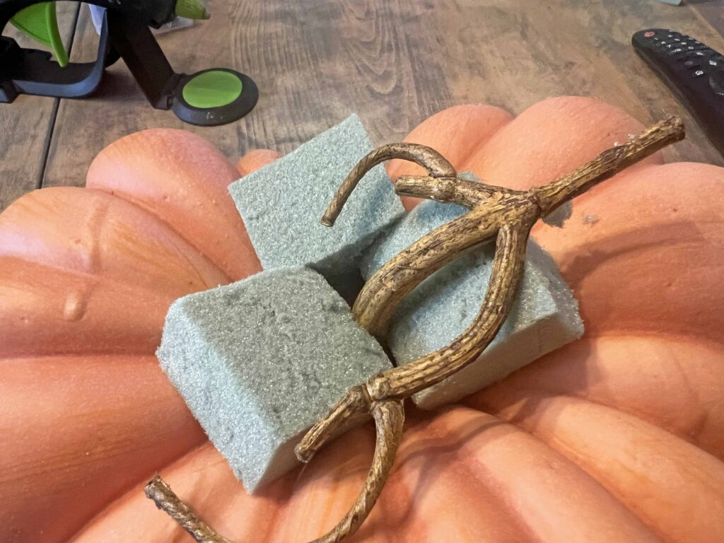 faux pumpkin floral arrangement DIY