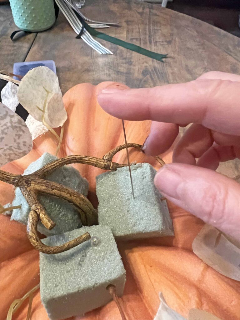 faux pumpkin floral arrangement DIY