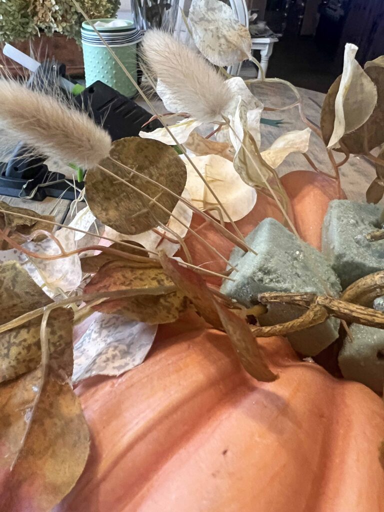 faux pumpkin floral arrangement DIY