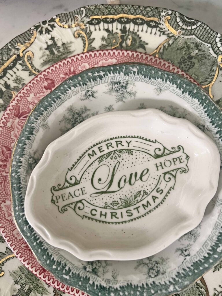 how to use thrifted collectibles for Christmas Decor