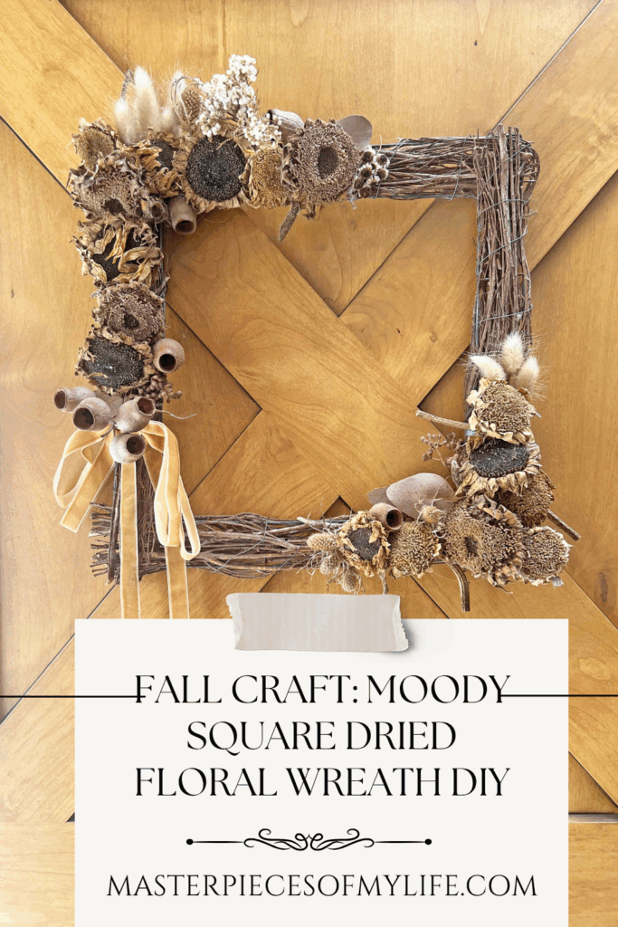 Fall craft: moody squares dried coral wreath DIY Pinterest