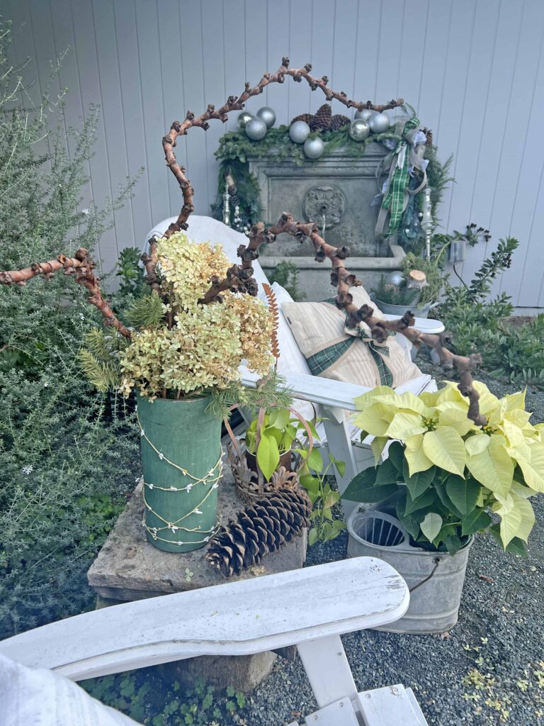 how to decorate an outdoor fountain for Christmas