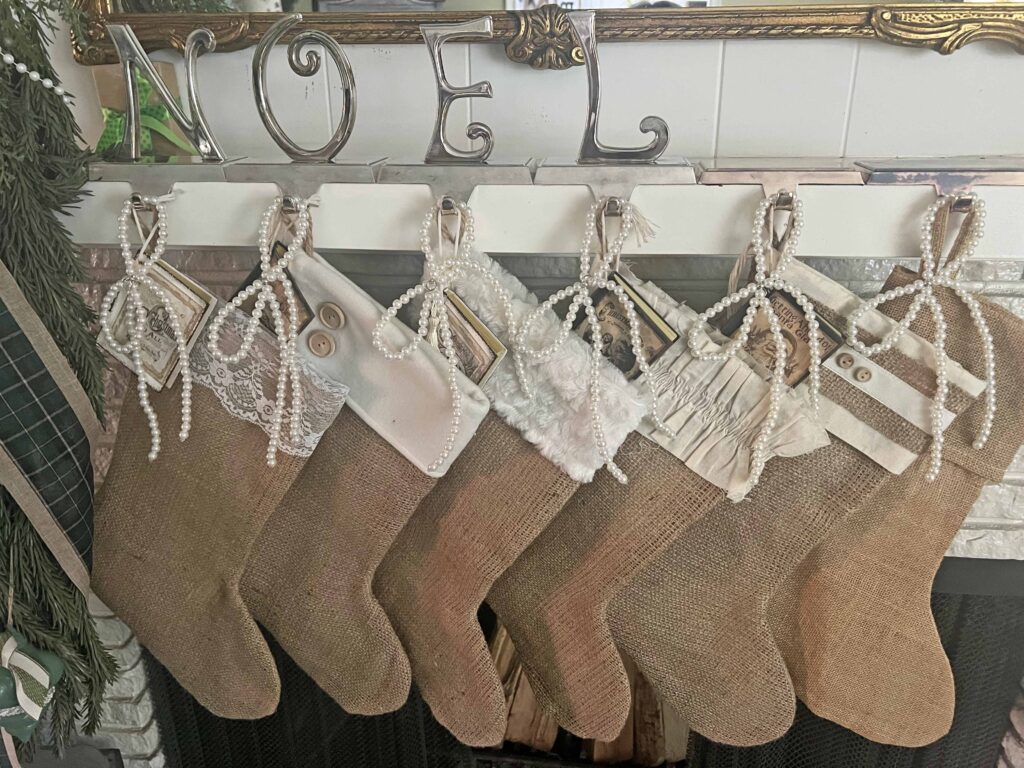 vintage Christmas mantel styling with Plaid & Pearls