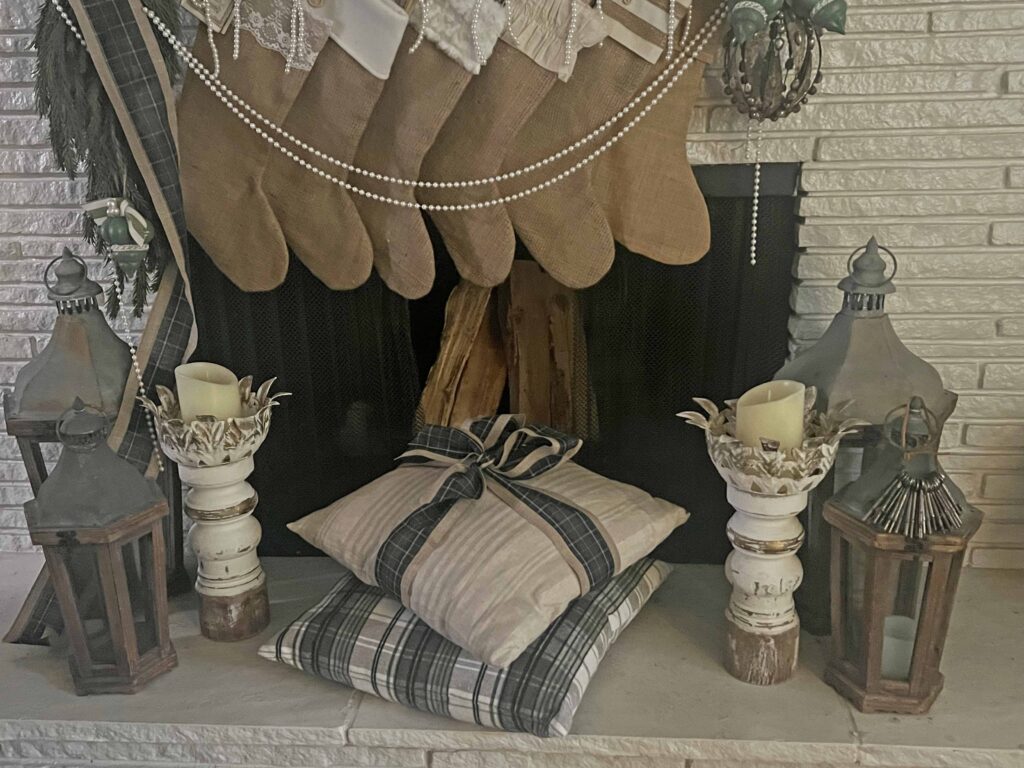 vintage Christmas mantel styling with Plaid & Pearls