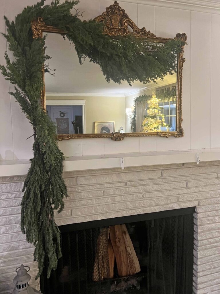 vintage Christmas mantel styling with Plaid & Pearls
