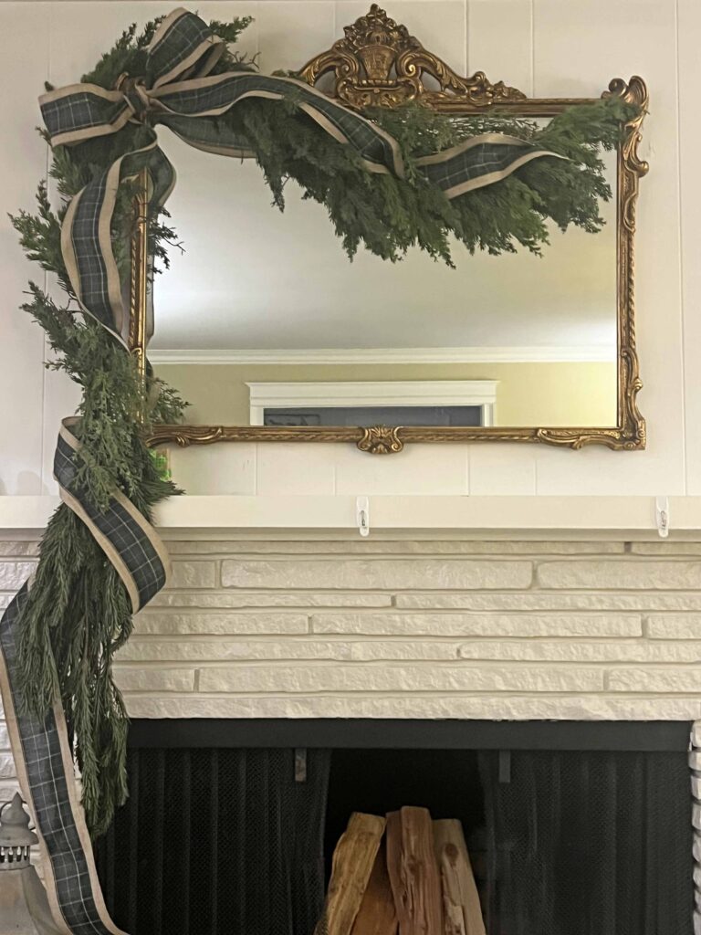 vintage Christmas mantel styling with Plaid & Pearls