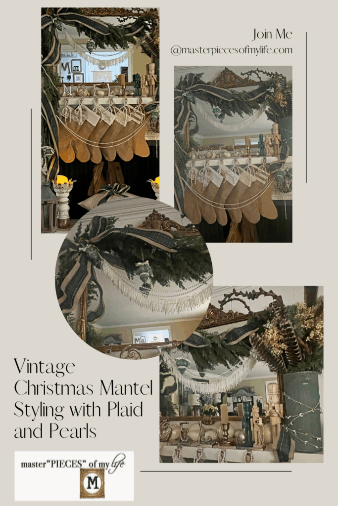 vintage Christmas mantel styling with Plaid & Pearls Pinterest