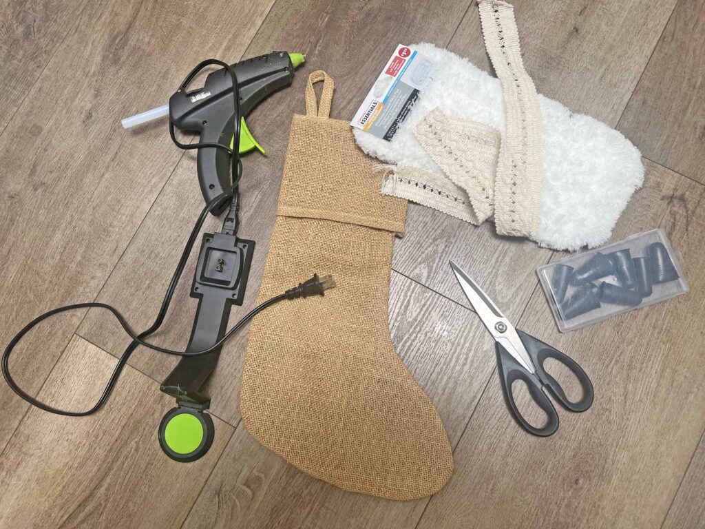 easy Christmas stocking upcycle using Dollar Tree supplies