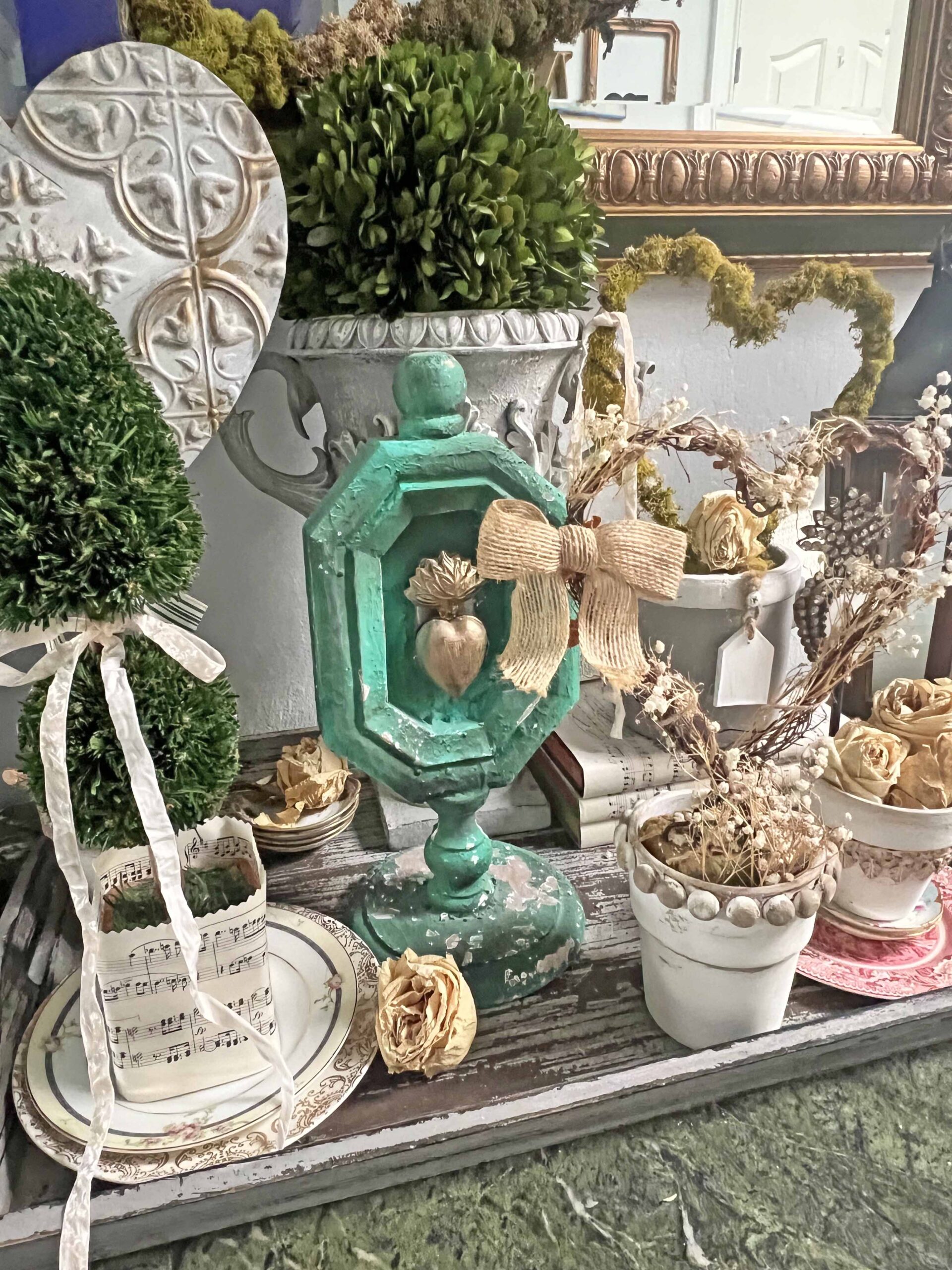 Valentine's Decor: Heart Topiary Vignette