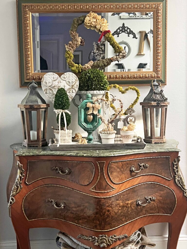 Valentine's Decor: Heart Topiary Vignette