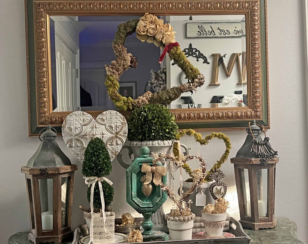 Valentine's Decor: Heart Topiary Vignette