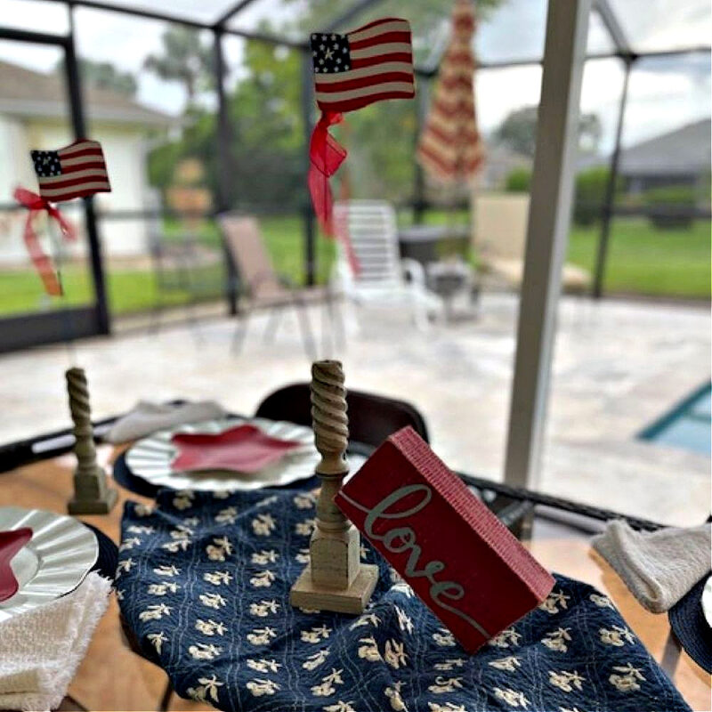 DIY American flag on patio by the pool
