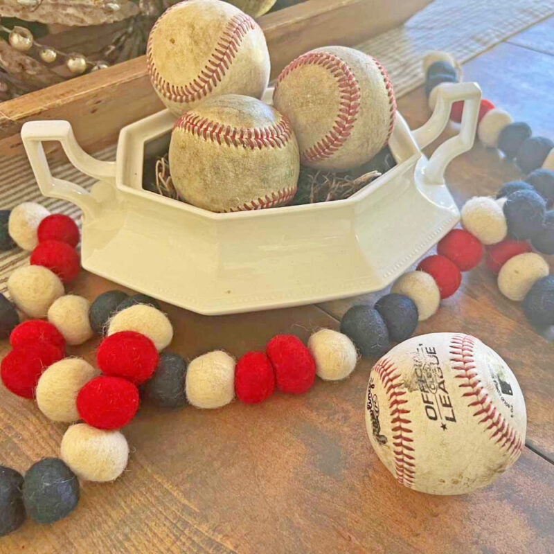 baseballs in 4th of July arrangement