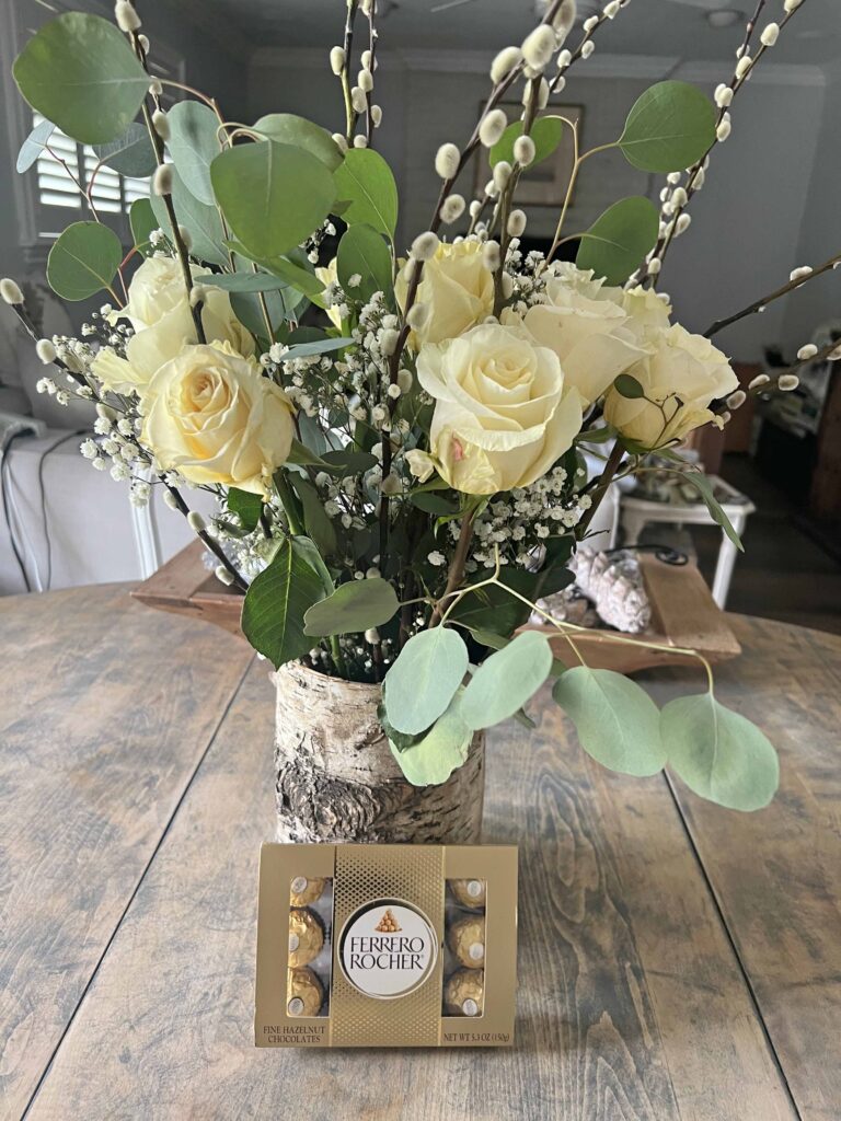 Valentine's Day white roses with Pussy Willow - Masterpieces Magazine Newsletter