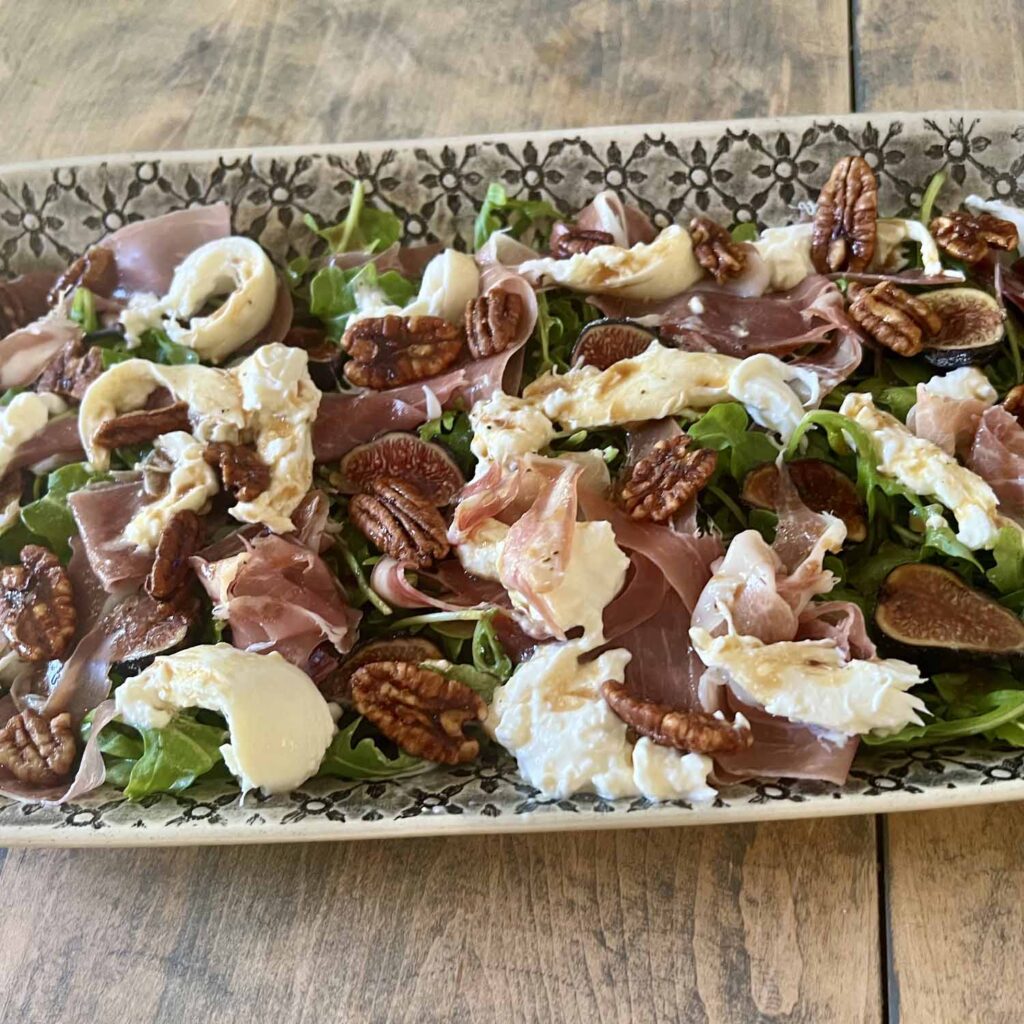 Arugula Salad with Brûlée Figs, Prosciutto & Burrata Recipe