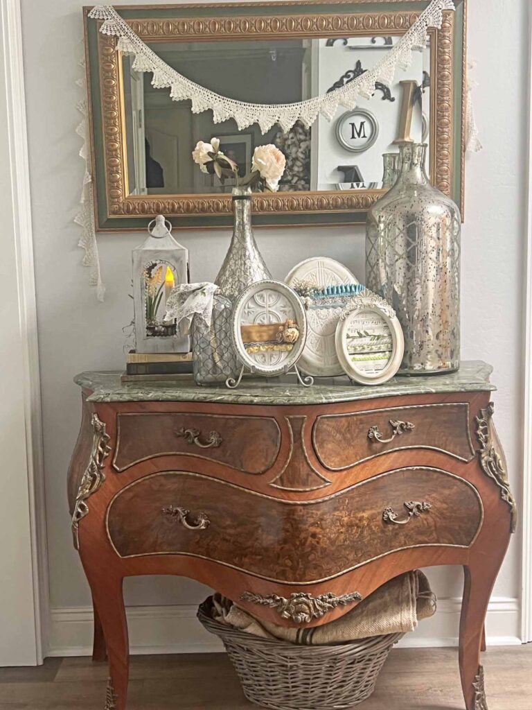 welcoming Easter foyer vignette