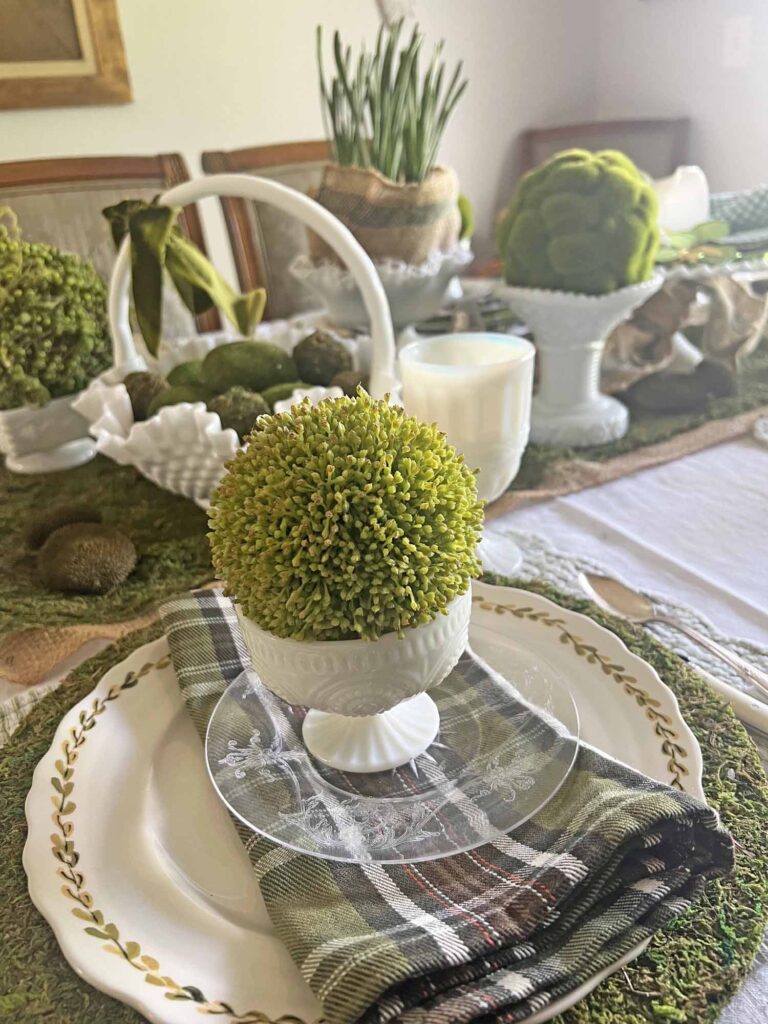 setting a Saint Patrick's day table using vintage milk glass