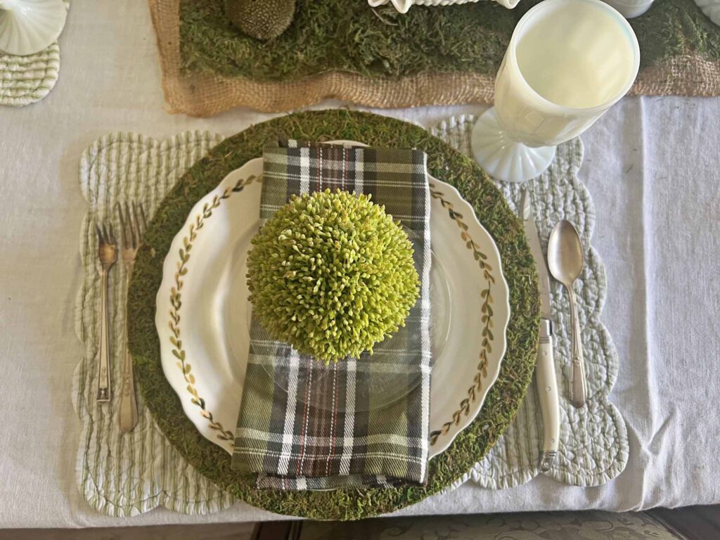 setting a Saint Patrick's day table using vintage milk glass
